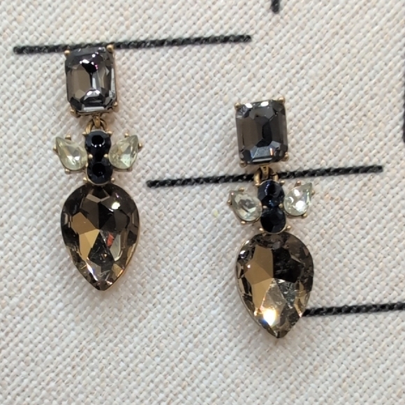 J. Crew Gold and Silver Drop Earrings with Faceted Teardrop Pineapple Design - Picture 3 of 6